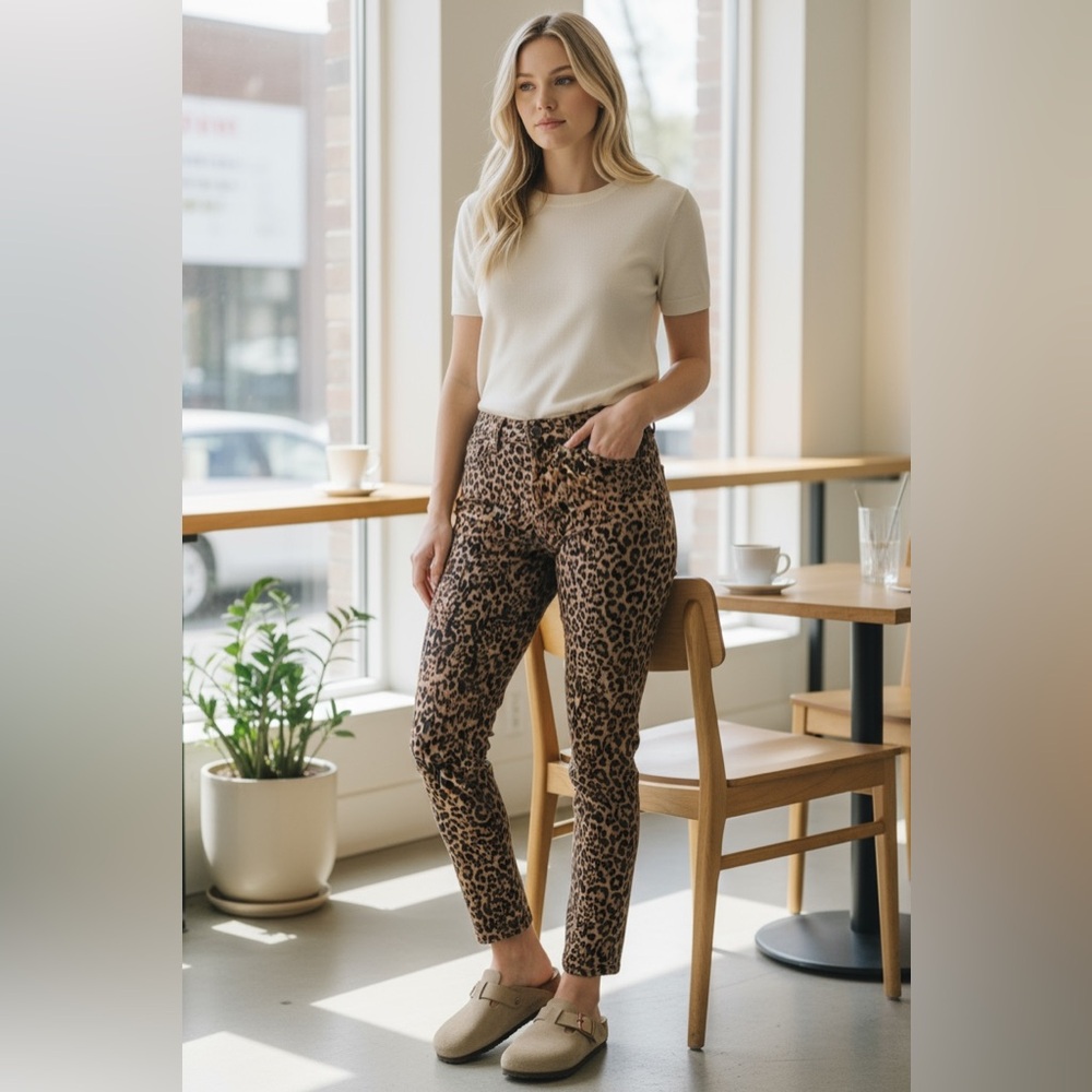 Earl Leopard Print Skinny Ankle Pants Size 6